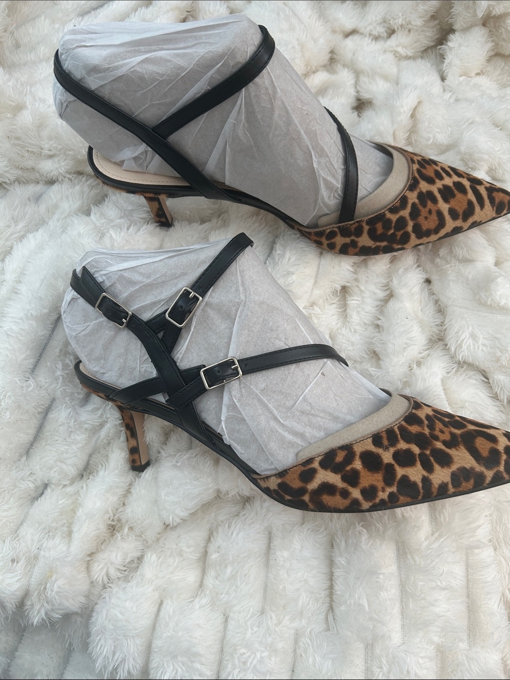 Nine West Leopard Print Pointed-Toe Strappy Heels - Brown/Black